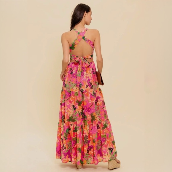 Floral Maxi Dress in Pink and Orange - Picture 5 of 9